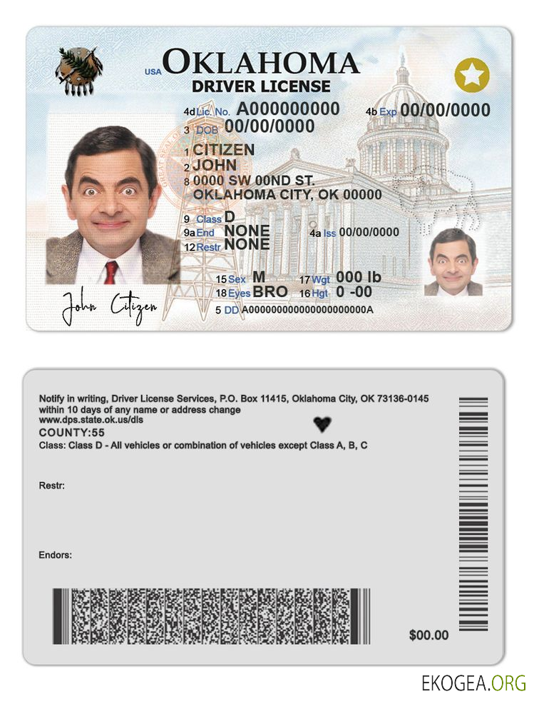 USA Oklahoma driving license template in PSD format, fully editable (2020 – present)